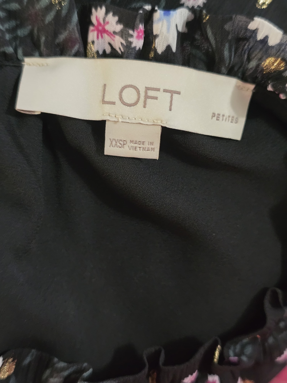 LOFT Petites P2XS Black Chiffon Floral Ruffle High Neck Sleeveless Blouse - Picture 13 of 15